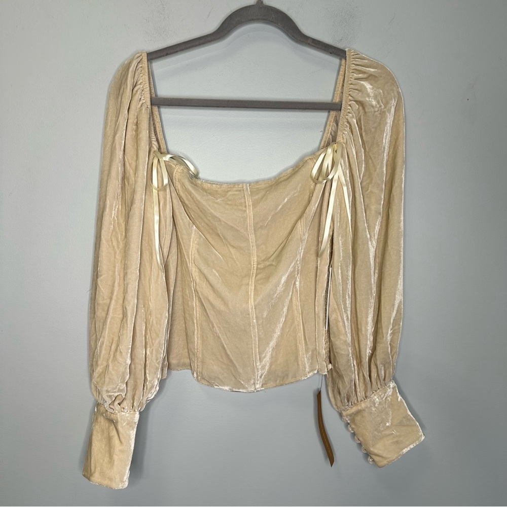 Reformation Julietta Cream Square-Neck Puff-Sleeve Velvet Corset Top - Picture 4 of 12